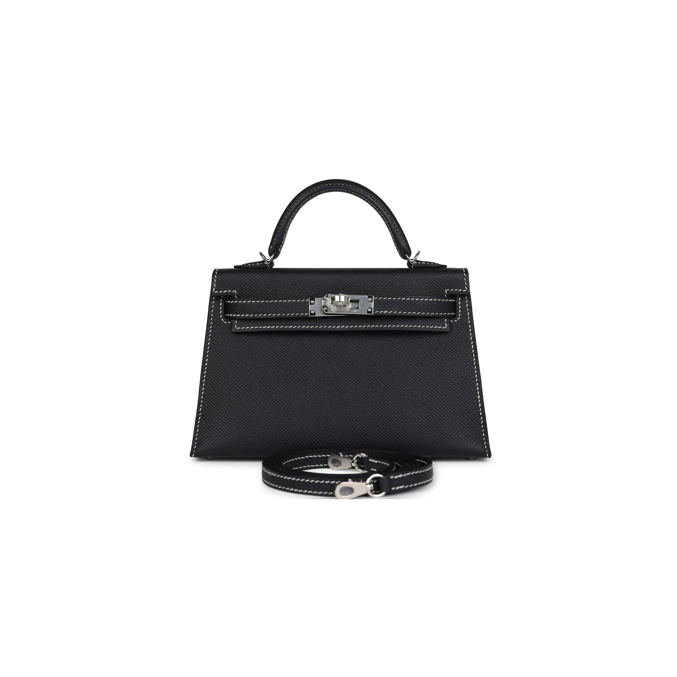 HERMÈS MINI KELLY II BLACK VERSO EPSOM PALLADIUM HARDWARE (19*12*5.5cm)